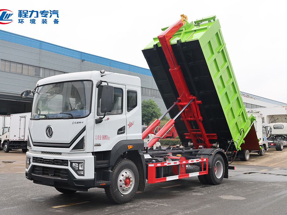 单桥东风多利卡D9新款带箱卸料姿态